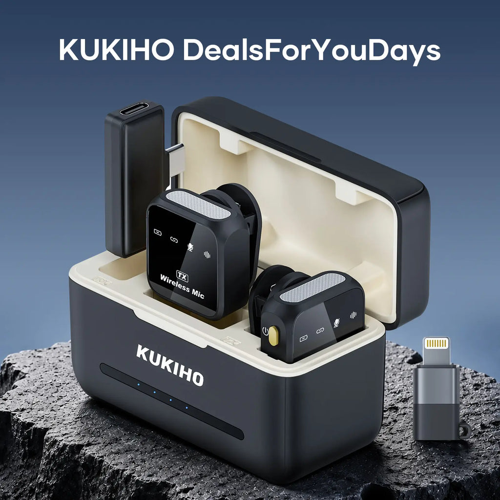 Dealsforyoudays！Kukiho Wireless Lavalier Microphone for Iphone Ipad Android with Charging Case Audio Smartphone Audio Smartphone