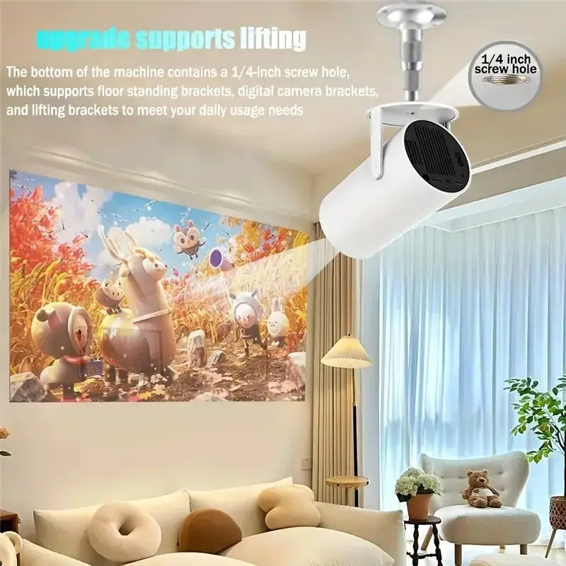 Upport 4K 1080P Home Theater Projector - 200ANSI, 130-Inch Screen, 180° Rotatable, Short-Throw Audio Crystal Portable Adjustable