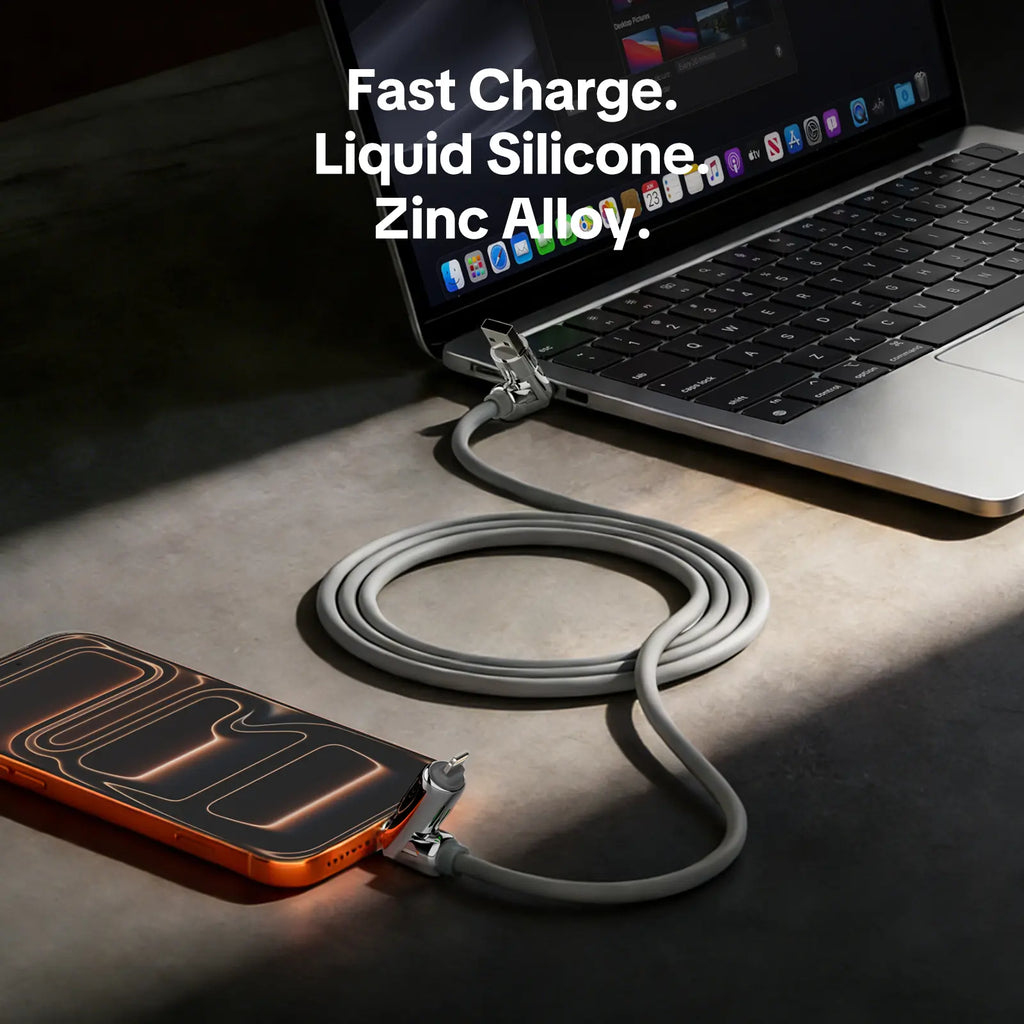 Mfish 4-In-1 Charger Multi 240W Fast Charging Super Liquid Silicone Cable with USB a Type C Lightning for Iphone17&Samsung Laptops Charger