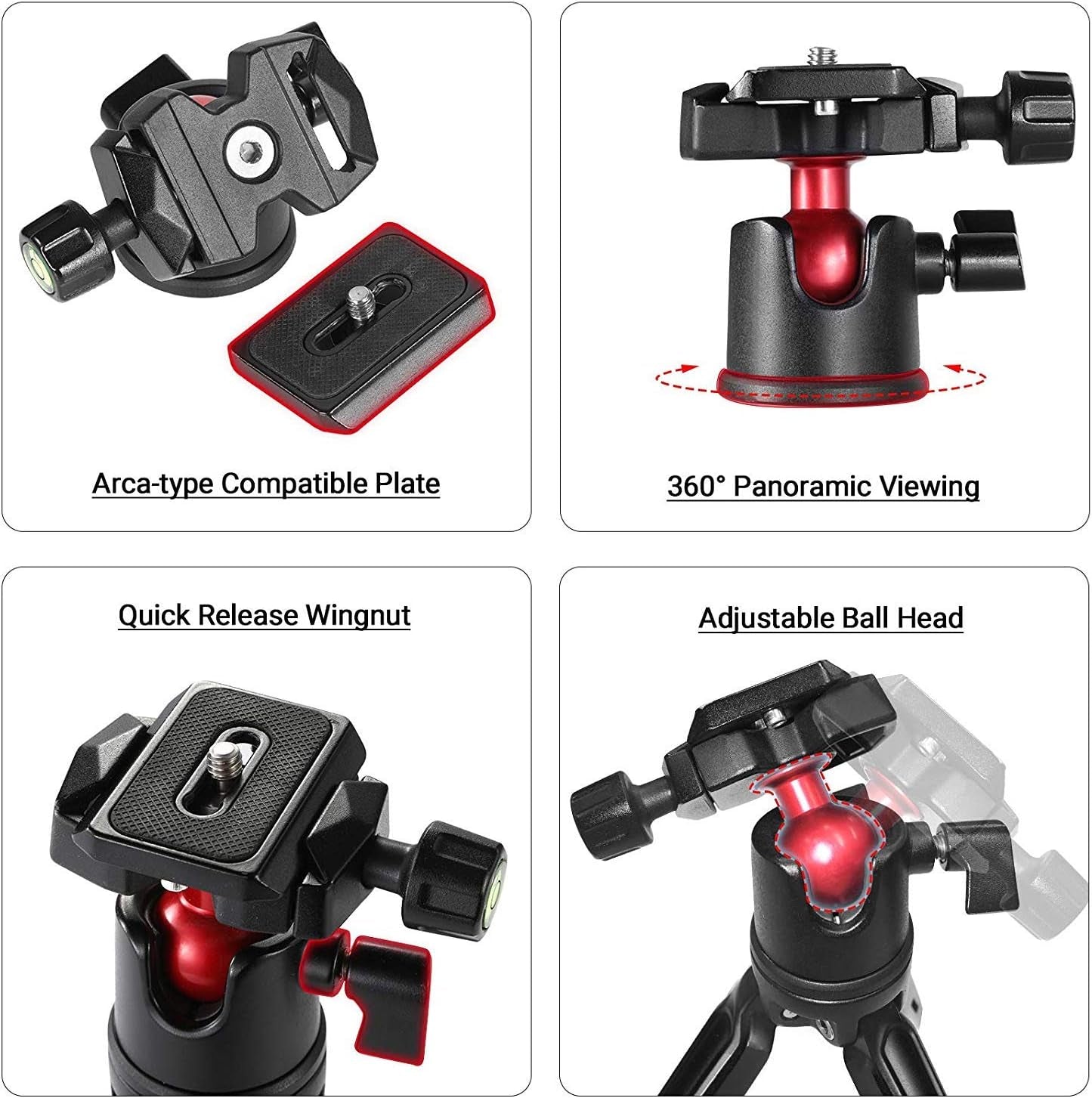 Tabletop Tripod, Mini Desktop Travel Tripod Aluminum Alloy with 360 Degree Ball Head and Quick Release Plate Lightweight and Portable for Compact Cameras Dslrs, Phone, Gopro（Black）- BUT2287