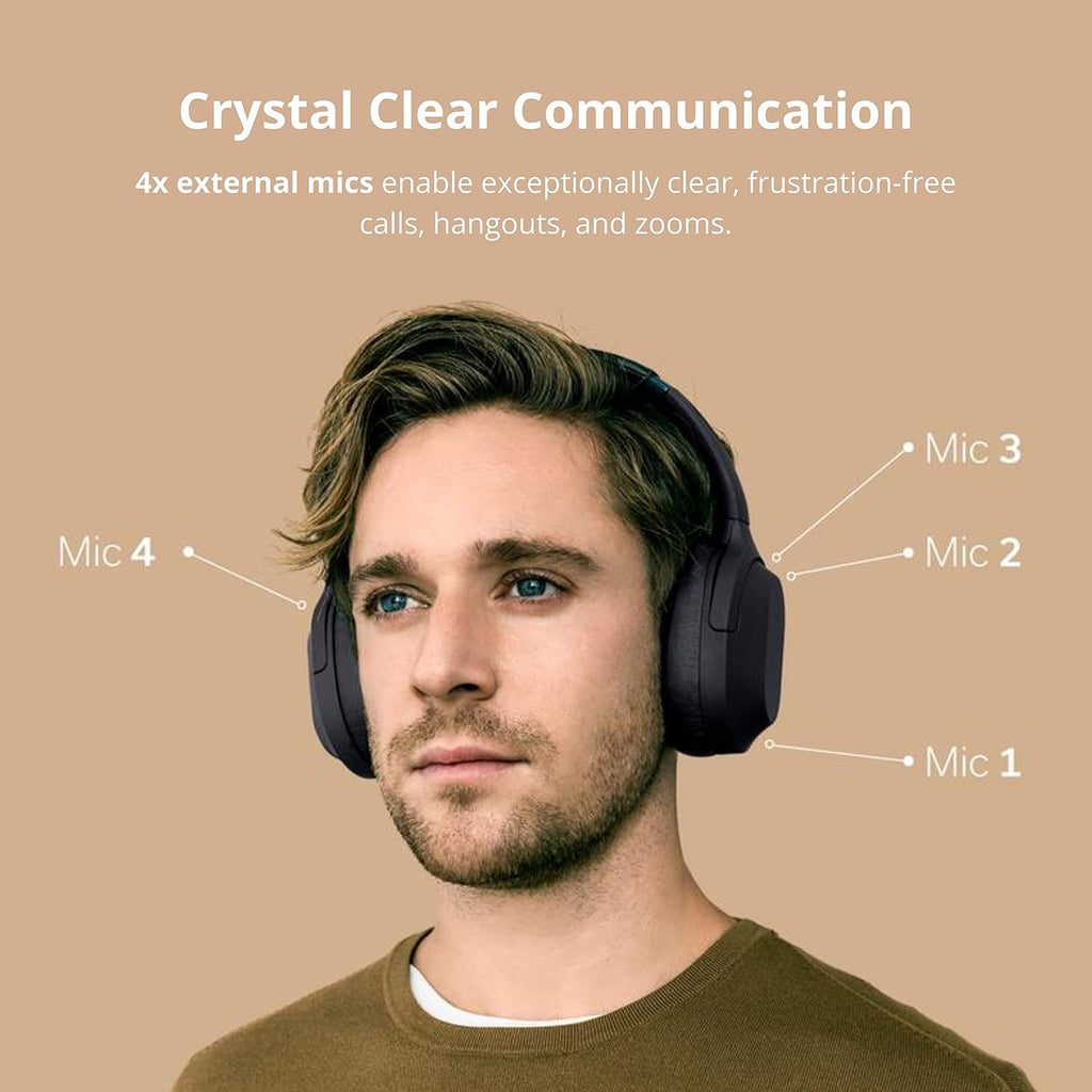 Flagship ANC Wireless Headphones - 4X Built-In Mics - Foldable over Ear Noise Cancelling - Bluetooth & Cabled - 35 Hour Battery